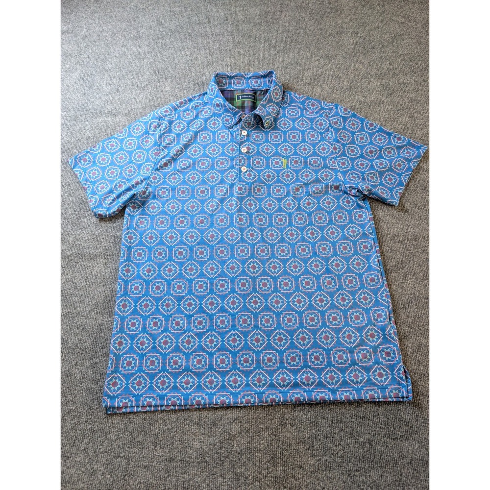 William Murray Golf Polo Shirt Large L Blue Geometric Tile Pattern Performance
